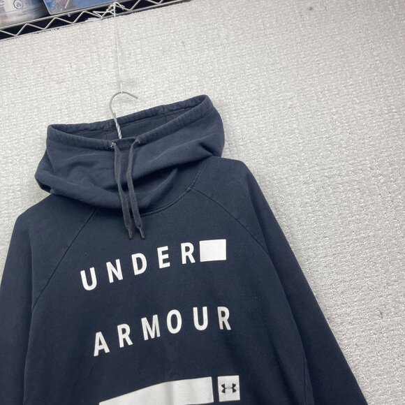 Under Armour Hoodie Mens S Black Funnel Neck Sweatshirt Graphic Logo Spell out - Picture 5 of 13